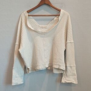 We The Free Cream Textured Oversized Thermal Blouse Medium